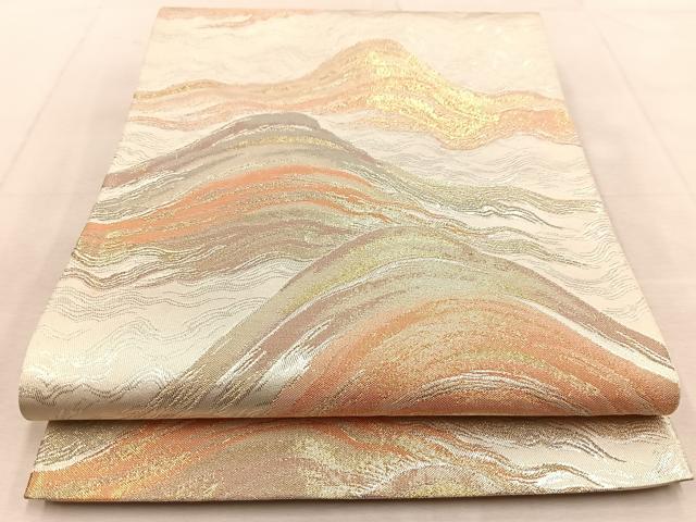 平和屋着物◎六通柄袋帯　重ね山文　金銀糸　正絹　逸品　BAAU9266yc