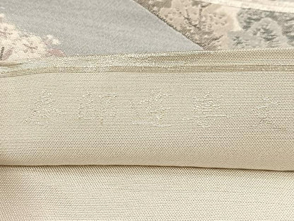 平和屋着物◎六通柄袋帯　春邸遊楽文　銀糸　正絹　逸品　BAAU9285yc