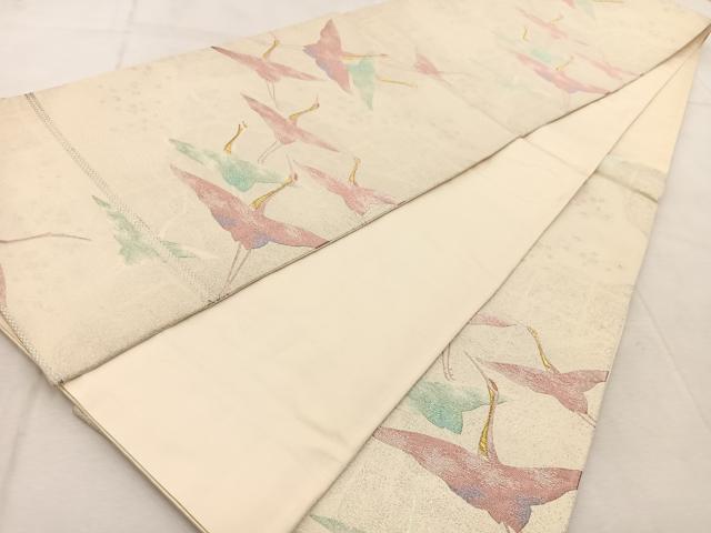 平和屋着物◎六通柄袋帯　群鶴　金銀糸　正絹　逸品　BAAU9299yc