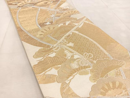 平和屋着物◎六通柄袋帯　几帳笠松文　有錦どんす　金銀糸　正絹　逸品　BAAU9297yc