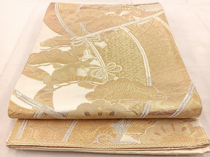 平和屋着物◎六通柄袋帯　几帳笠松文　有錦どんす　金銀糸　正絹　逸品　BAAU9297yc