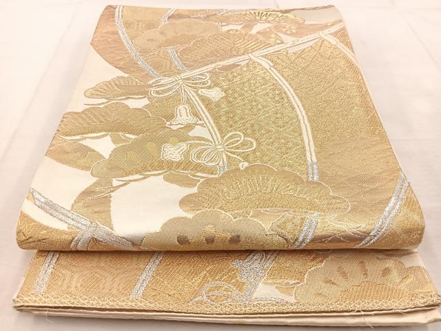 平和屋着物◎六通柄袋帯　几帳笠松文　有錦どんす　金銀糸　正絹　逸品　BAAU9297yc