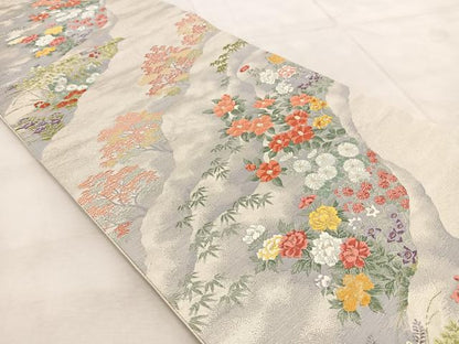 平和屋着物◎六通柄袋帯　唐織　四季の道長　正絹　逸品　BAAU9324yc