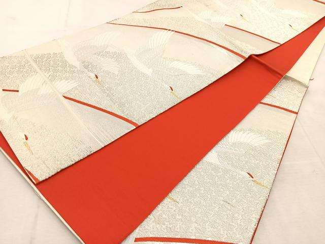 平和屋着物◎六通柄袋帯　唐織　寿鶴飛翔文　金銀糸　正絹　逸品　BAAU9322yc