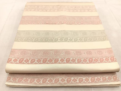平和屋着物◎六通柄袋帯　横段更紗　銀糸　正絹　逸品　BAAU9317yc
