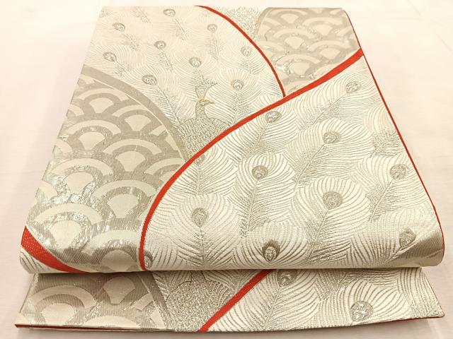 平和屋着物◎六通柄袋帯　唐織　瑞鶴　九百錦　プラチナ箔　正絹　逸品　BAAU9348yc