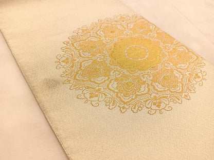 平和屋着物◎太鼓柄袋帯　綴れ　正倉院花文　金糸　正絹　逸品　BAAU9343yc
