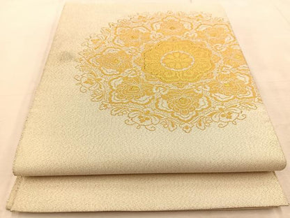 平和屋着物◎太鼓柄袋帯　綴れ　正倉院花文　金糸　正絹　逸品　BAAU9343yc