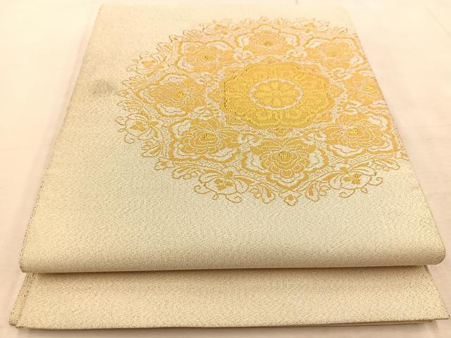 平和屋着物◎太鼓柄袋帯　綴れ　正倉院花文　金糸　正絹　逸品　BAAU9343yc