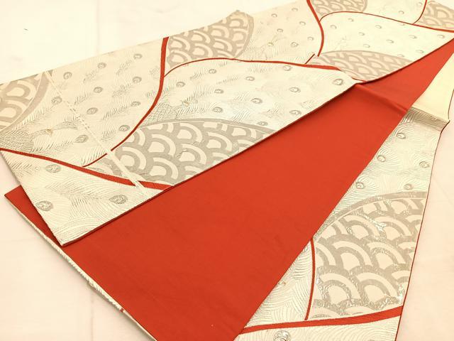 平和屋着物◎六通柄袋帯　唐織　瑞鶴　九百錦　プラチナ箔　正絹　逸品　BAAU9348yc