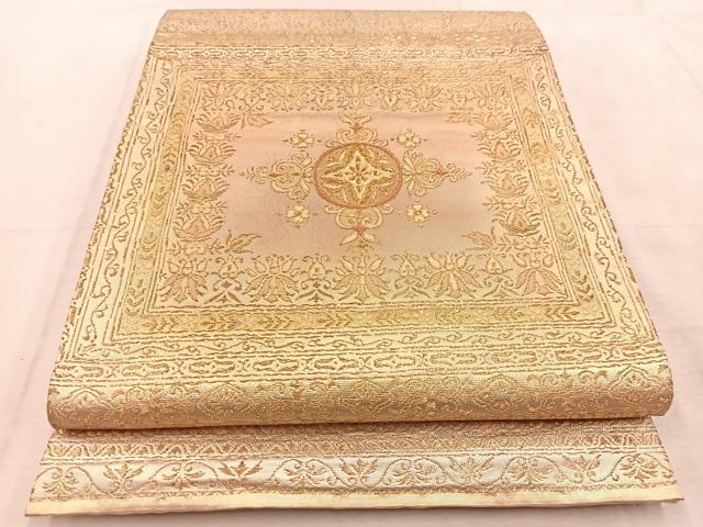 平和屋着物◎六通柄袋帯　飾花文　金糸　正絹　逸品　BAAU9356yc