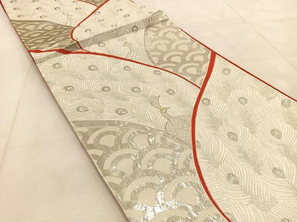 平和屋着物◎六通柄袋帯　唐織　瑞鶴　九百錦　プラチナ箔　正絹　逸品　BAAU9348yc