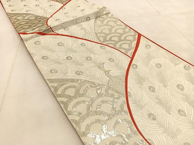 平和屋着物◎六通柄袋帯　唐織　瑞鶴　九百錦　プラチナ箔　正絹　逸品　BAAU9348yc