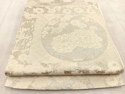 平和屋着物◎六通柄袋帯　唐織　花丸文　銀糸　正絹　逸品　BAAU9357yc