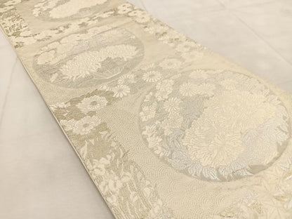 平和屋着物◎六通柄袋帯　唐織　花丸文　銀糸　正絹　逸品　BAAU9357yc