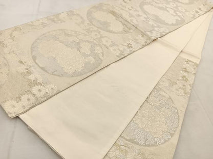 平和屋着物◎六通柄袋帯　唐織　花丸文　銀糸　正絹　逸品　BAAU9357yc