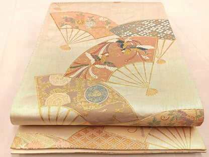 平和屋着物◎六通柄袋帯　唐織　鳳凰扇面花文　金銀糸　正絹　逸品　BAAU9386yc