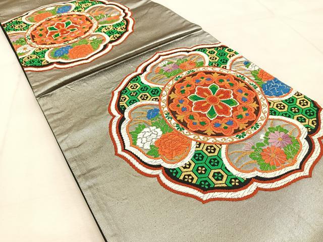 平和屋着物◎六通柄袋帯　唐織　正倉院花文　金銀糸　正絹　逸品　BAAU9397yc