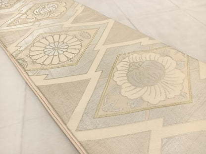 平和屋着物◎六通柄袋帯　唐織　松皮菱花文　金銀糸　正絹　逸品　BAAU9372yc