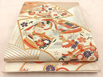 平和屋着物◎六通柄袋帯　唐織　地紙動物花文　金銀糸　正絹　逸品　BAAU9387yc