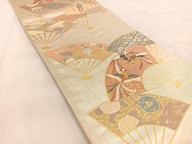 平和屋着物◎六通柄袋帯　唐織　鳳凰扇面花文　金銀糸　正絹　逸品　BAAU9386yc