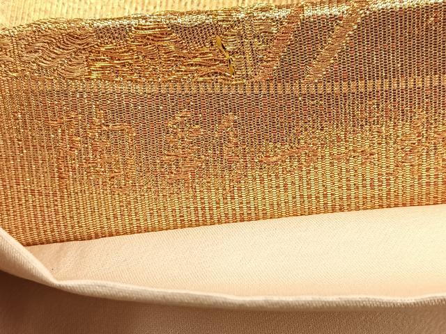 平和屋着物◎六通柄袋帯　陶彩つづれ　几帳花蝶文　金糸　正絹　逸品　BAAU9391yc