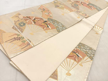 平和屋着物◎六通柄袋帯　唐織　鳳凰扇面花文　金銀糸　正絹　逸品　BAAU9386yc
