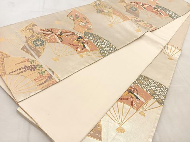 平和屋着物◎六通柄袋帯　唐織　鳳凰扇面花文　金銀糸　正絹　逸品　BAAU9386yc