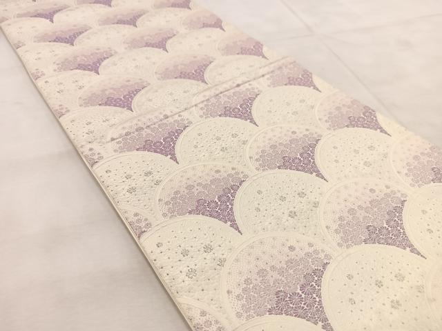 平和屋着物◎六通柄袋帯　唐織　花青海波　銀糸　正絹　逸品　BAAU9400yc