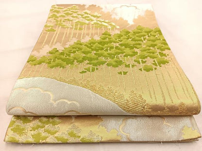 平和屋着物◎六通柄袋帯　唐織　樹林文　金銀糸　正絹　逸品　BAAU9436yc