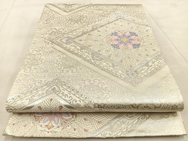 平和屋着物◎六通柄袋帯　唐織　孔雀羽花菱文　金銀糸　正絹　逸品　BAAU9453yc