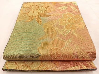 平和屋着物◎佐賀錦　六通柄袋帯　花筏　金糸　正絹　逸品　BAAU9490yc