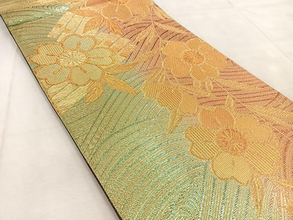 平和屋着物◎佐賀錦　六通柄袋帯　花筏　金糸　正絹　逸品　BAAU9490yc