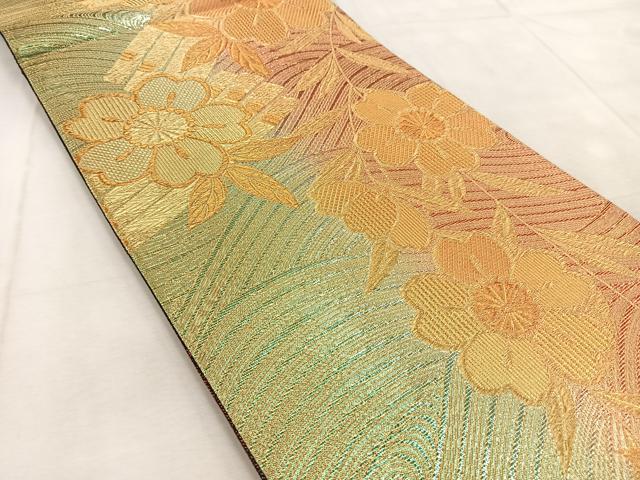 平和屋着物◎佐賀錦　六通柄袋帯　花筏　金糸　正絹　逸品　BAAU9490yc