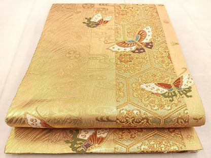 平和屋着物◎佐賀錦　六通柄袋帯　唐織　花蝶文　金糸　正絹　逸品　BAAU9532yc