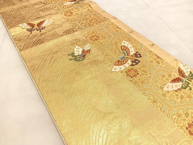 平和屋着物◎佐賀錦　六通柄袋帯　唐織　花蝶文　金糸　正絹　逸品　BAAU9532yc
