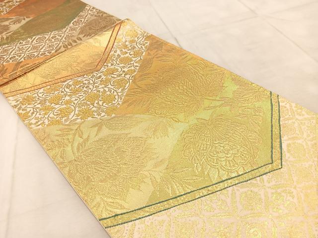 平和屋着物◎六通柄袋帯　更紗　絹衣　金糸　正絹　逸品　BAAU9548yc