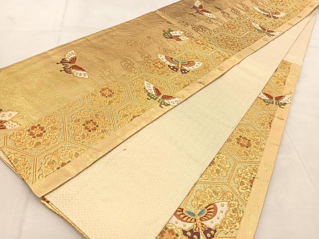 平和屋着物◎佐賀錦　六通柄袋帯　唐織　花蝶文　金糸　正絹　逸品　BAAU9532yc
