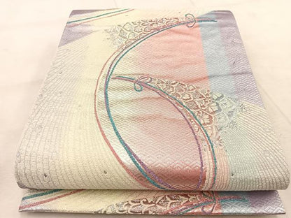 平和屋着物◎六通柄袋帯　孔雀羽文　プラチナ二重箔　正絹　逸品　BAAU9566yc