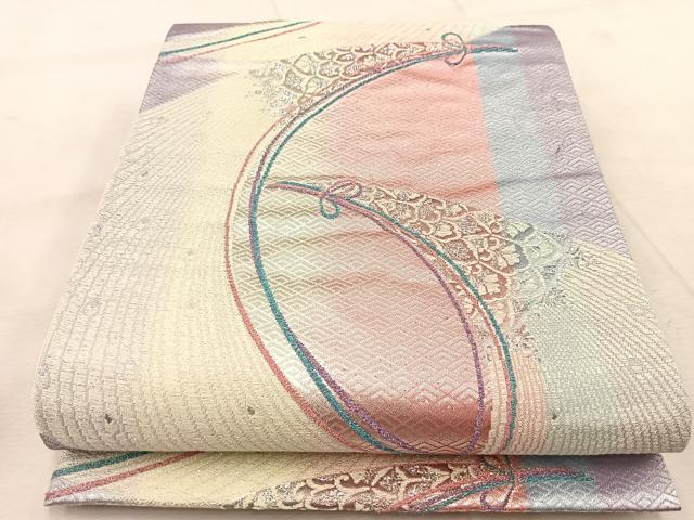 平和屋着物◎六通柄袋帯　孔雀羽文　プラチナ二重箔　正絹　逸品　BAAU9566yc