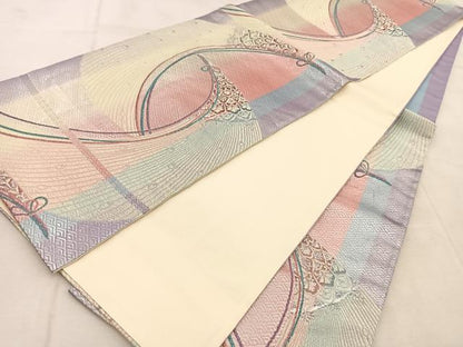 平和屋着物◎六通柄袋帯　孔雀羽文　プラチナ二重箔　正絹　逸品　BAAU9566yc