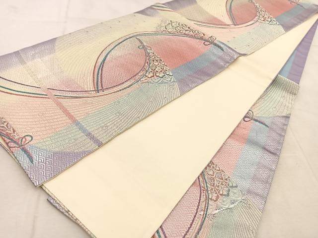 平和屋着物◎六通柄袋帯　孔雀羽文　プラチナ二重箔　正絹　逸品　BAAU9566yc