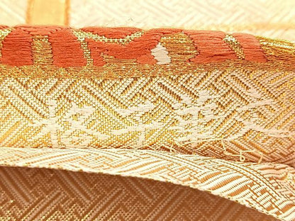 平和屋着物◎佐賀錦　六通柄袋帯　唐織　格子華文　金糸　正絹　逸品　BAAU9587yc