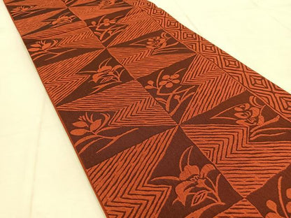 平和屋着物◎全通柄袋帯　ふくれ織　吉祥花文　正絹　逸品　BAAU9594yc
