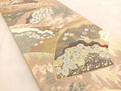 平和屋着物◎六通柄袋帯　唐織　巧芸箔　深山寺　金糸　正絹　逸品　BAAU9593yc
