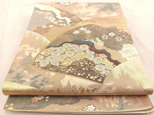 平和屋着物◎六通柄袋帯　唐織　巧芸箔　深山寺　金糸　正絹　逸品　BAAU9593yc