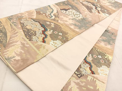 平和屋着物◎六通柄袋帯　唐織　巧芸箔　深山寺　金糸　正絹　逸品　BAAU9593yc