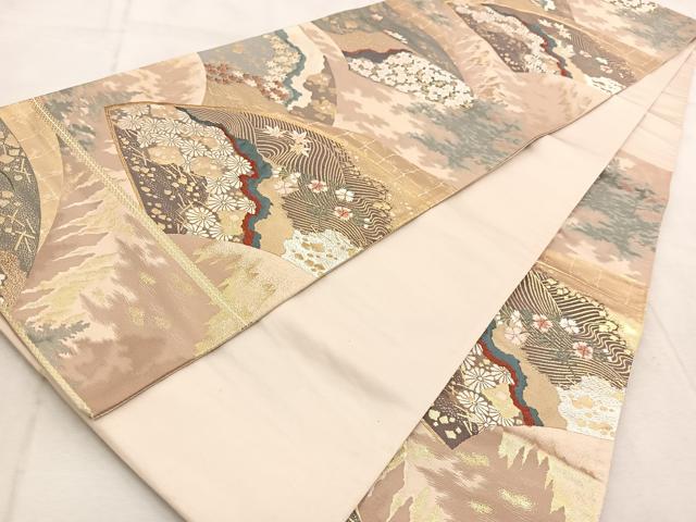 平和屋着物◎六通柄袋帯　唐織　巧芸箔　深山寺　金糸　正絹　逸品　BAAU9593yc