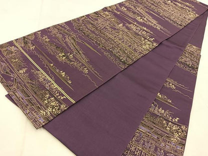 平和屋着物◎六通柄袋帯　人物風景文　金糸　正絹　逸品　BAAU9607yc