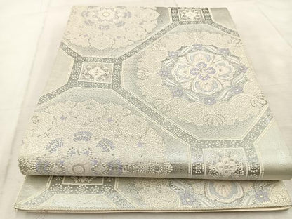 平和屋着物◎六通柄袋帯　唐織　蜀江花文　銀糸　正絹　逸品　BAAU9613yc